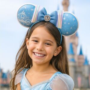 Disney Parks Cinderella Princess Minnie Mouse Ears Headband Blue and Silver